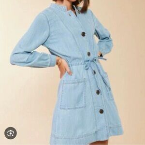 Denim Button-Up Dress with Belt